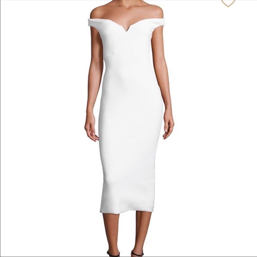 Cinq A Sept Garnet Bodycon Midi Dress Ivory White Off The Shoulder Size 0 - Picture 2 of 10